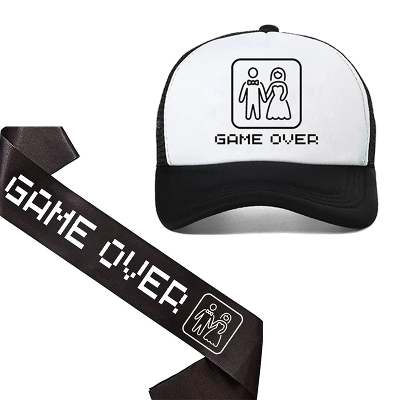 Party Games Night - 新郎候補サッシュ「ゲームオーバー」ハット、独身最後のパーティー、男性独身最後のパーティー用品、結婚式、婚約、ブライダルシャワーの装飾に