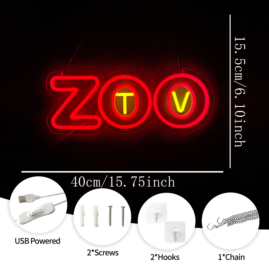 Zoo Tv ネオンサイン、LEDレターアイコン壁飾り、US - Zoo Party Games のレビューと価格