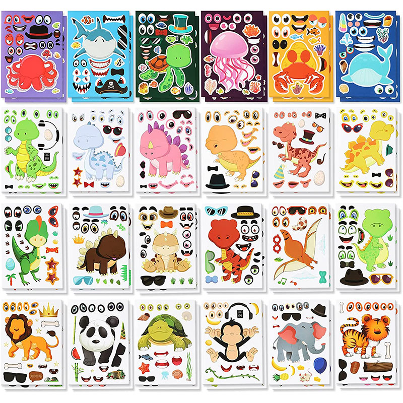 12/24 枚の顔ステッカー動物園動物海恐竜ギフトフェスティ - Zoo Party Games のレビューと価格