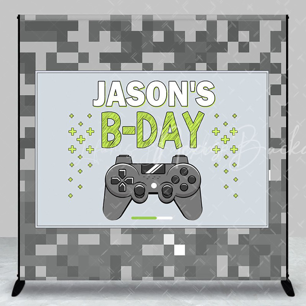 グレーピクセルゲームズナイトカスタム名誕生日背景幕 男の子用 - Party Games Name のレビューと価格